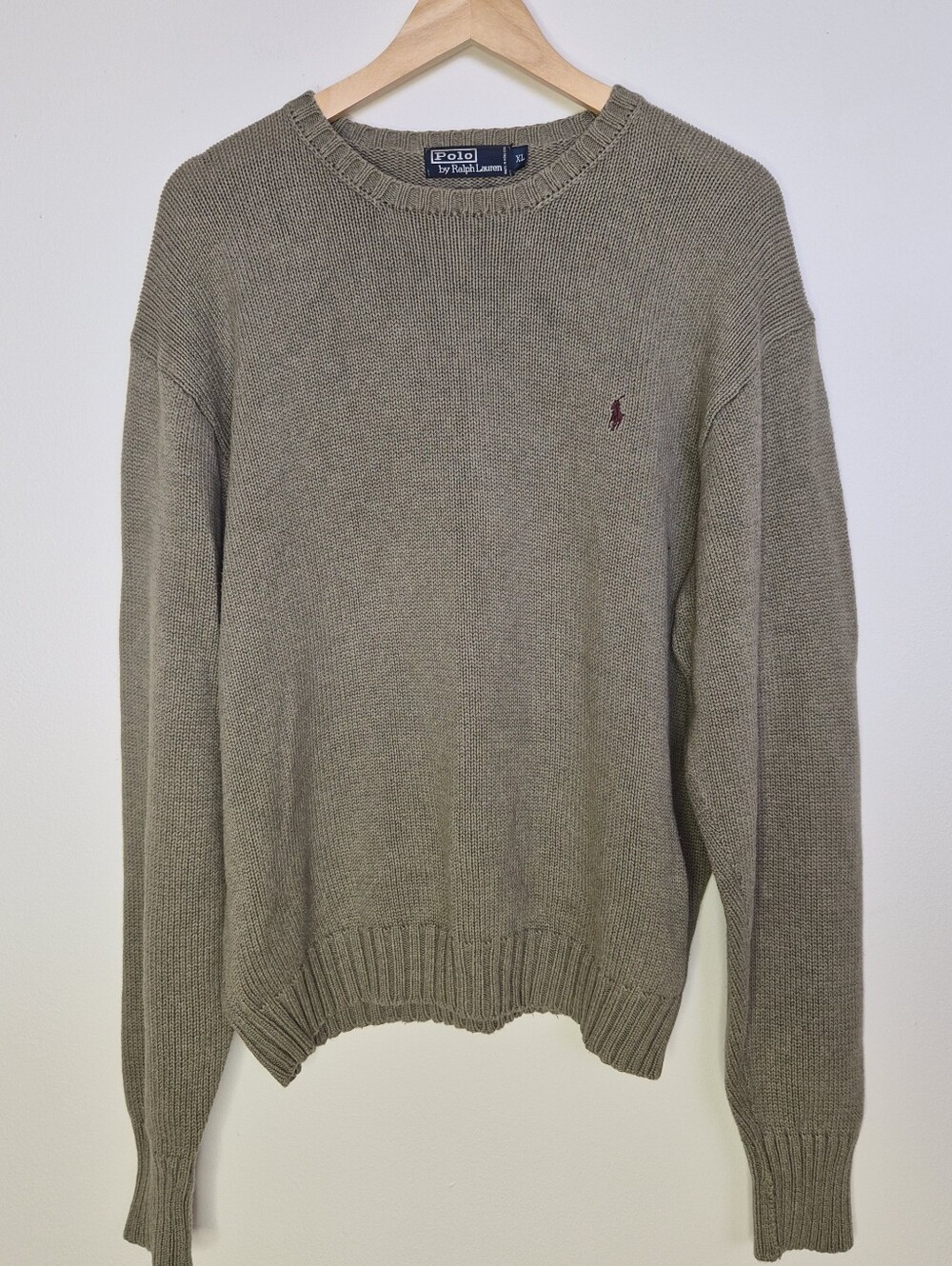 Polo Ralph Lauren Vintage Crewneck Sweater XL Olive Drab Green Cotton Knit